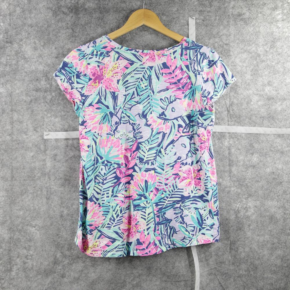 Lilly Pulitzer Shirt Womens Medium V Neck Short Sleeve Floral Tropical Summer - Picture 4 of 10